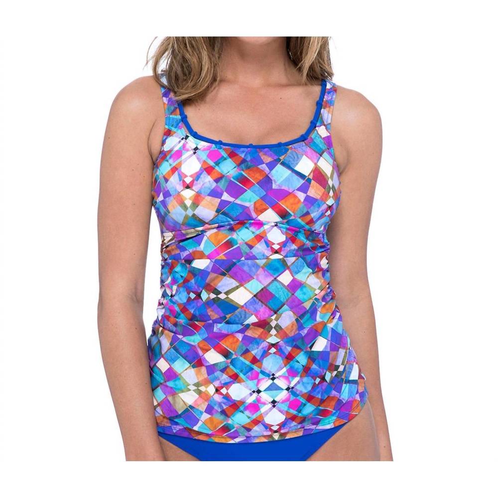 Profile By Gottex Colorful Mosaic Tankini Top in Blue and Purple